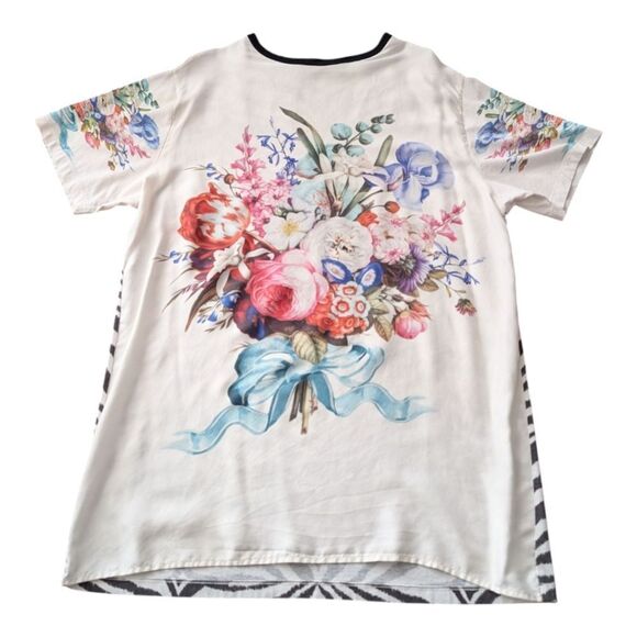 Emanuel Ungaro Floral Bouquet Mixed Zebra Print Shirt Dress Size M - Picture 8 of 13